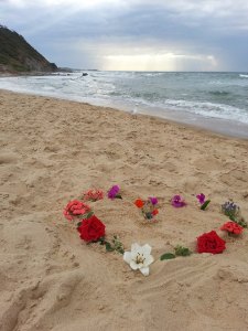 flower heart on the beach